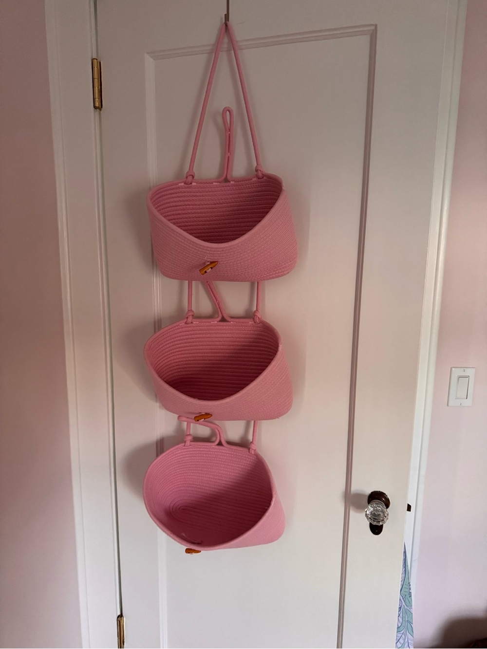 Pink Hanging 3-Tier Storage Baskets - Over Door Organizer